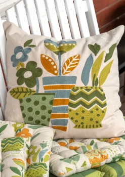 Broderat kuddfodral "Flower pots" i ekologisk bomull-Gudrun Sjödén New