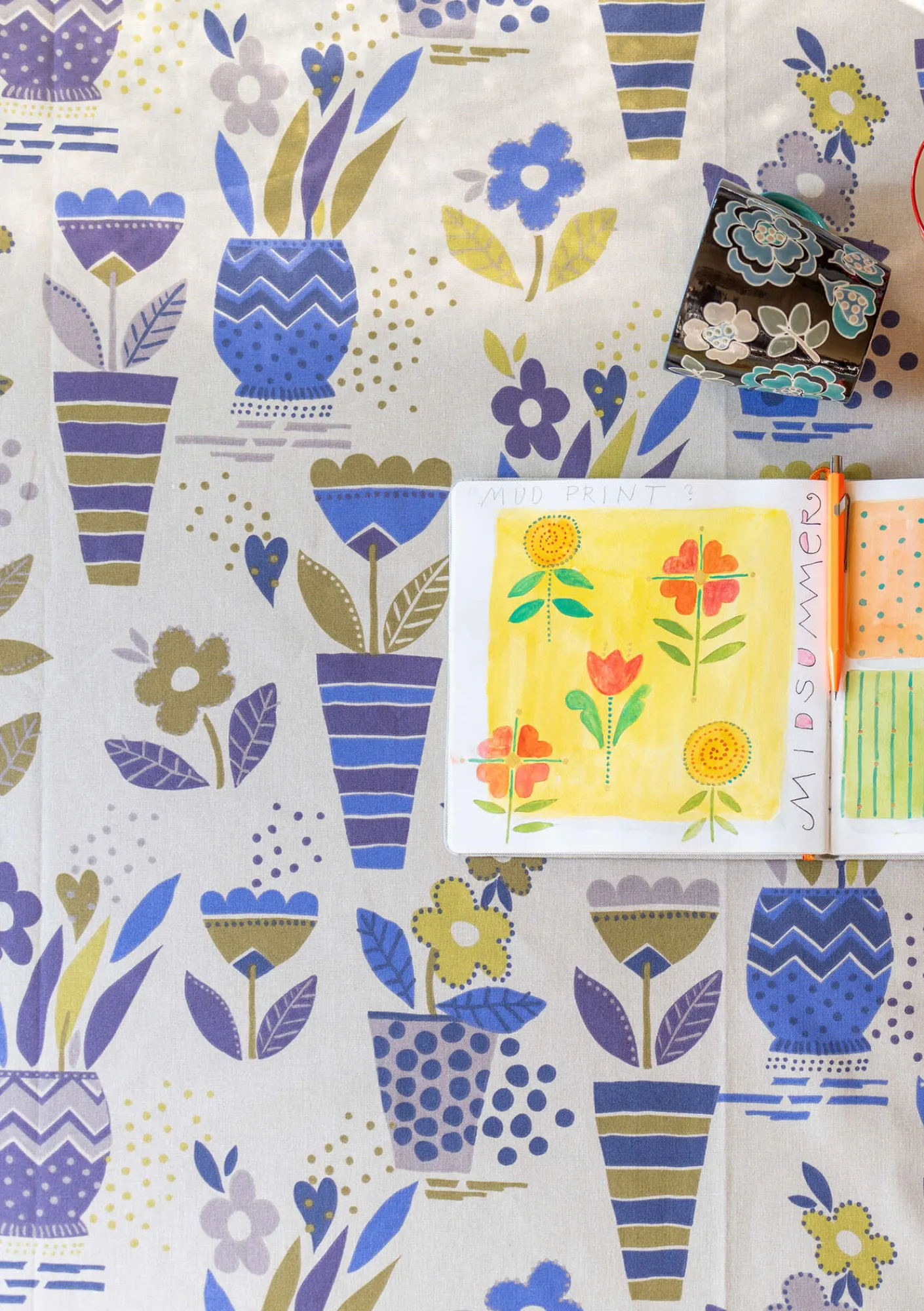 Vaxduk "Flower pots" i ekologisk bomull-Gudrun Sjödén Hot