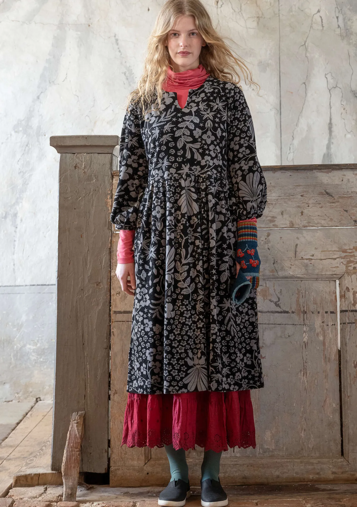 Velourklänning "Katla" i ekologisk bomull/återvunnen polyester-Gudrun Sjödén Sale