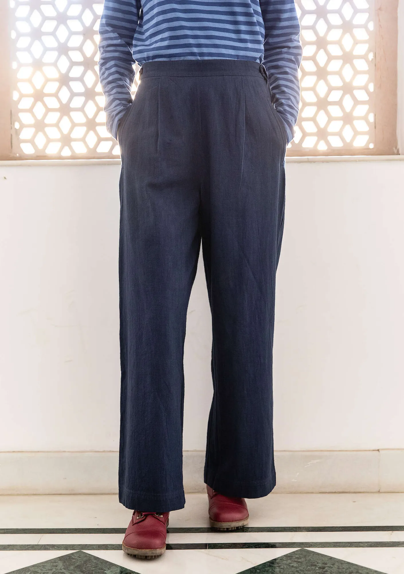 Vävd byxa "Stina" i ekologisk bomull-Gudrun Sjödén Hot